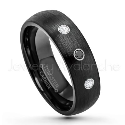 0.07ctw Diamond Tungsten Ring - April Birthstone Ring - 6mm Dome Tungsten Wedding Band - Brushed Finish Black IP Comfort Fit Tungsten Carbide Ring - Tungsten Anniversary Band TN233-WD