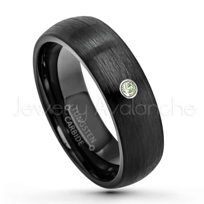 0.21ctw Peridot 3-Stone Tungsten Ring - August Birthstone Ring - 6mm Dome Tungsten Wedding Band - Brushed Finish Black IP Comfort Fit Tungsten Carbide Ring - Tungsten Anniversary Band TN233-PD