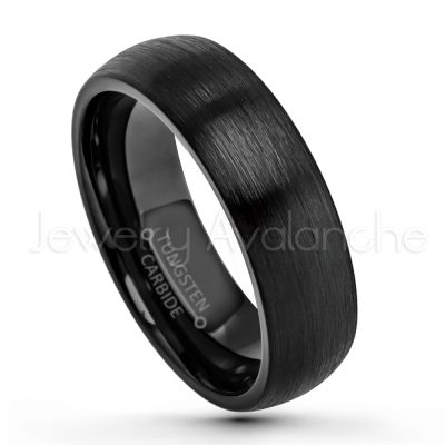 6mm Dome Tungsten Wedding Band - Brushed Finish Black IP Comfort Fit Tungsten Carbide Ring - Anniversary Band - Men's Tungsten Ring TN233PL