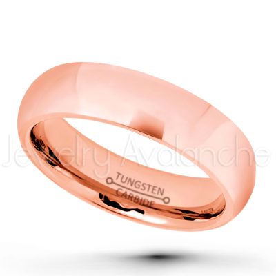 5mm Comfort Fit Tungsten Wedding Band - Polished Finish Rose Gold Plated Classic Dome Tungsten Carbide Ring - Ladies Anniversary Ring TN332PL