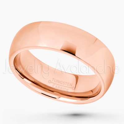 7mm Comfort Fit Tungsten Wedding Band - Polished Finish Rose Gold Plated Classic Dome Tungsten Carbide Ring - Anniversary Ring TN334PL