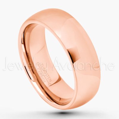 7mm Comfort Fit Tungsten Wedding Band - Polished Finish Rose Gold Plated Classic Dome Tungsten Carbide Ring - Anniversary Ring TN334PL