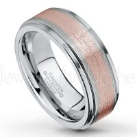 2-Tone Tungsten Wedding Band - 8mm Brushed Finish Rose Gold Plated Comfort Fit Tungsten Carbide Ring - Men's Tungsten Anniversary Ring TN354PL