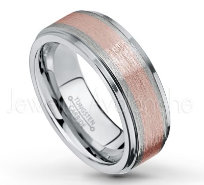 2-Tone Tungsten Wedding Band - 8mm Brushed Finish Rose Gold Plated Comfort Fit Tungsten Carbide Ring - Men's Tungsten Anniversary Ring TN354PL
