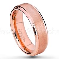 6mm Brushed Finish Rose Gold Plated Comfort Fit Tungsten Carbide Wedding Ring - Engagement Ring - Stepped Edge Anniversary Ring TN372PL