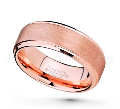 8mm Brushed Finish Rose Gold Plated Comfort Fit Tungsten Carbide Wedding Ring - Engagement Ring - Stepped Edge Anniversary Ring TN373PL