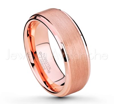 8mm Brushed Finish Rose Gold Plated Comfort Fit Tungsten Carbide Wedding Ring - Engagement Ring - Stepped Edge Anniversary Ring TN373PL