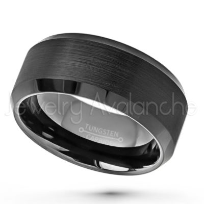 10mm Black IP Tungsten Carbide Ring - Brushed Finish Comfort Fit Beveled Edge Tungsten Wedding Band - Men's Tungsten Anniversary Band TN378PL