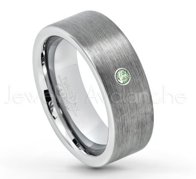 0.21ctw Alexandrite & Diamond 3-Stone Tungsten Ring - June Birthstone Ring - 8mm Tungsten Carbide Ring - Brushed Finish Comfort Fit Classic Pipe Cut Tungsten Tungsten Wedding Band TN669-ALX