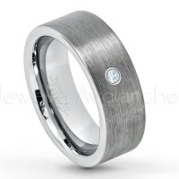 0.07ctw Aquamarine Tungsten Ring - March Birthstone Ring - 8mm Tungsten Carbide Ring - Brushed Finish Comfort Fit Classic Pipe Cut Tungsten Tungsten Wedding Band TN669-AQM