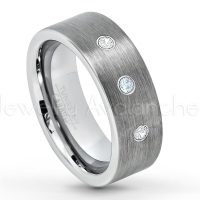 0.21ctw Aquamarine & Diamond 3-Stone Tungsten Ring - March Birthstone Ring - 8mm Tungsten Carbide Ring - Brushed Finish Comfort Fit Classic Pipe Cut Tungsten Tungsten Wedding Band TN669-AQM