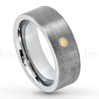 0.07ctw Citrine Tungsten Ring - November Birthstone Ring - 8mm Tungsten Carbide Ring - Brushed Finish Comfort Fit Classic Pipe Cut Tungsten Tungsten Wedding Band TN669-CN
