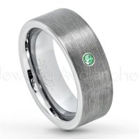 0.07ctw Emerald Tungsten Ring - May Birthstone Ring - 8mm Tungsten Carbide Ring - Brushed Finish Comfort Fit Classic Pipe Cut Tungsten Tungsten Wedding Band TN669-ED