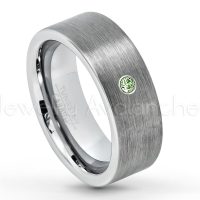 0.07ctw Green Tourmaline Tungsten Ring - October Birthstone Ring - 8mm Tungsten Carbide Ring - Brushed Finish Comfort Fit Classic Pipe Cut Tungsten Tungsten Wedding Band TN669-GTM