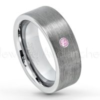 0.07ctw Pink Tourmaline Tungsten Ring - October Birthstone Ring - 8mm Tungsten Carbide Ring - Brushed Finish Comfort Fit Classic Pipe Cut Tungsten Tungsten Wedding Band TN669-PTM