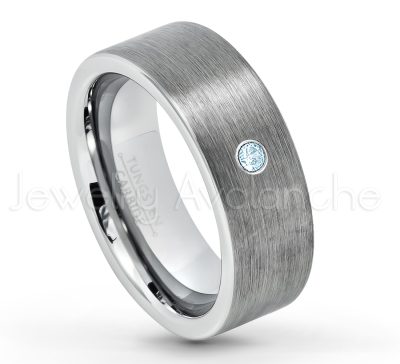 0.21ctw Topaz & Diamond 3-Stone Tungsten Ring - November Birthstone Ring - 8mm Tungsten Carbide Ring - Brushed Finish Comfort Fit Classic Pipe Cut Tungsten Tungsten Wedding Band TN669-TP