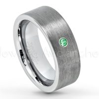 0.07ctw Tsavorite Tungsten Ring - January Birthstone Ring - 8mm Tungsten Carbide Ring - Brushed Finish Comfort Fit Classic Pipe Cut Tungsten Tungsten Wedding Band TN669-TVR