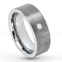 0.07ctw Diamond Tungsten Ring - April Birthstone Ring - 8mm Tungsten Carbide Ring - Brushed Finish Comfort Fit Classic Pipe Cut Tungsten Tungsten Wedding Band TN669-WD
