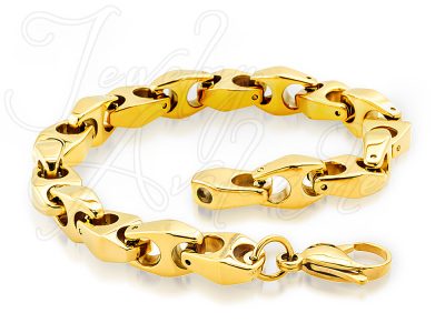 8" Men's Tungsten Bracelet, High Polished 18Kt Yellow Gold Plated Mariner Anchor Link Tungsten Carbide Bracelet - TNB245