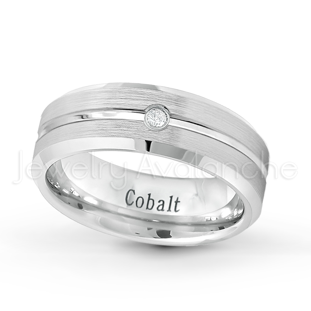 0.07ct Black Diamond Cobalt Ring Jewelry Avalanche 8MM Comfort Fit Brushed Finish Beveled Edge Cobalt Chrome Wedding Band