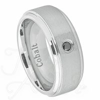 0.07ct Black Diamond Solitaire Ring, 8mm Men's Cobalt Wedding Band, Brushed Finish Comfort Fit Cobalt Chrome Wedding Ring CT383-1BD