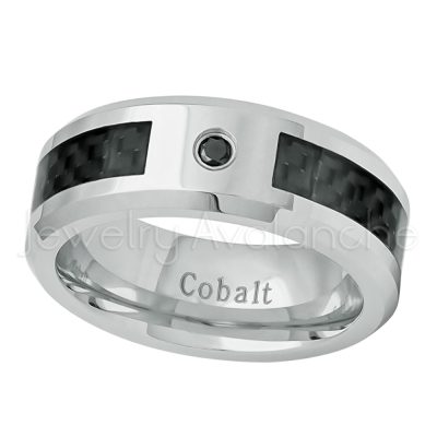 0.07ct Black Diamond Solitaire Ring, 8mm Polished Comfort Fit Beveled Edge Cobalt Chrome Wedding Ring w/ Black Carbon Fiber Inlay CT392-1BD