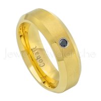 0.07ct Black Diamond Solitaire Ring, 6mm Brushed Finish Yellow Gold Plated Comfort Fit Beveled Edge Cobalt Chrome Wedding Band CT439-1BD