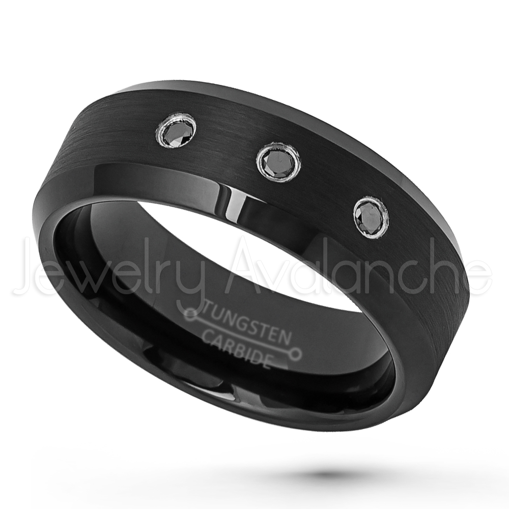 0.21ctw Black Diamond 3-Stone Ring, Brushed Black Ion Plated Comfort ...