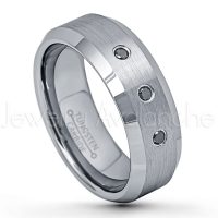 0.21ctw Black Diamond 3-Stone Ring, Brushed Comfort Fit Beveled Edge Tungsten Carbide Wedding Band, Tungsten Anniversary Ring TN634-3BD