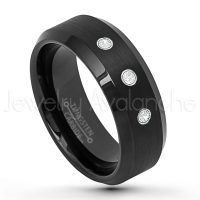 0.21ctw Diamond 3-Stone Ring, Brushed Black Ion Plated Comfort Fit Tungsten Carbide Wedding Band, Men's  Tungsten Anniversary Ring TN639-3WD