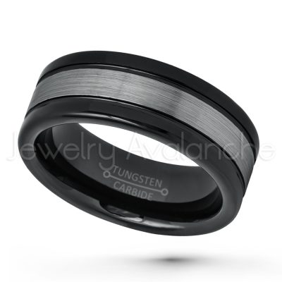 2-Tone Tungsten Wedding Band - 8mm Black Ion Plated Comfort Fit Rounded Edge Tungsten Carbide Ring - Pipe Cut Anniversary Ring TN660PL