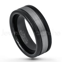 2-Tone Tungsten Wedding Band - 8mm Black Ion Plated Comfort Fit Rounded Edge Tungsten Carbide Ring - Pipe Cut Anniversary Ring TN660PL