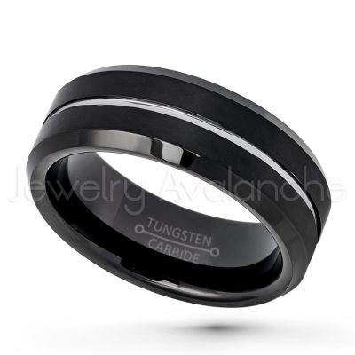2-Tone Tungsten Wedding Band - 8mm Brushed Black IP Comfort Fit Beveled Edge Tungsten Carbide Anniversary Ring TN661PL