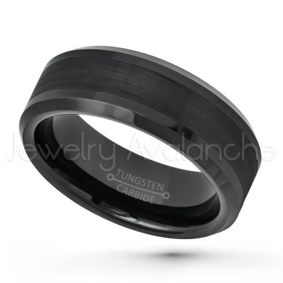 Beveled Tungsten Wedding Band - 8mm Black Ion Plated Comfort Fit Tungsten Carbide Anniversary Band TN663PL