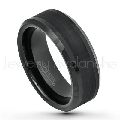 Beveled Tungsten Wedding Band - 8mm Black Ion Plated Comfort Fit Tungsten Carbide Anniversary Band TN663PL