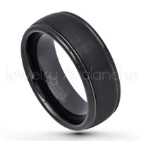 Dome Tungsten Wedding Band - 8mm Brushed Black Ion Plated Comfort Fit Tungsten Carbide Anniversary Band TN664PL