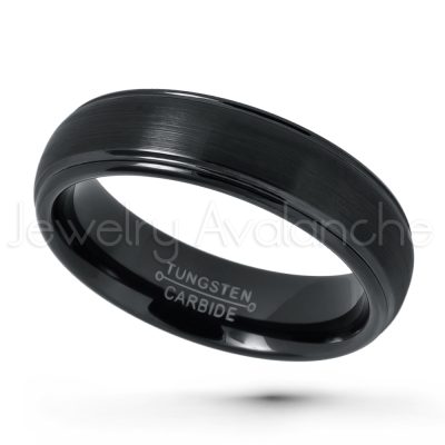 Dome Tungsten Wedding Band - 6mm Brushed Black Ion Plated Comfort Fit Tungsten Carbide Anniversary Band TN665PL