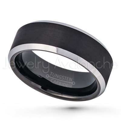 2-Tone Tungsten Wedding Band - 8mm Brushed Black IP Comfort Fit Beveled Edge Tungsten Carbide Ring TN667PL