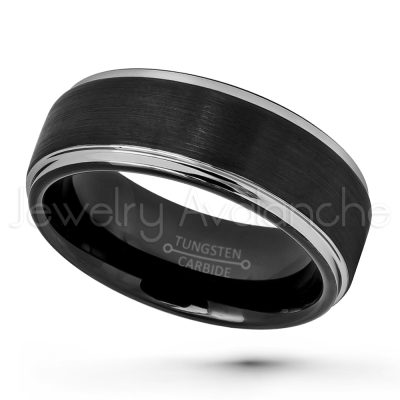 2-Tone Tungsten Wedding Band - 8mm Brushed Black Ion Plated Comfort Fit Tungsten Carbide Ring - Anniversary Ring TN670PL