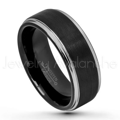 2-Tone Tungsten Wedding Band - 8mm Brushed Black Ion Plated Comfort Fit Tungsten Carbide Ring - Anniversary Ring TN670PL