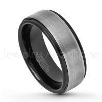 2-Tone Brushed Tungsten Wedding Band - 8mm Black IP Comfort Fit Tungsten Carbide Anniversary Ring TN678PL