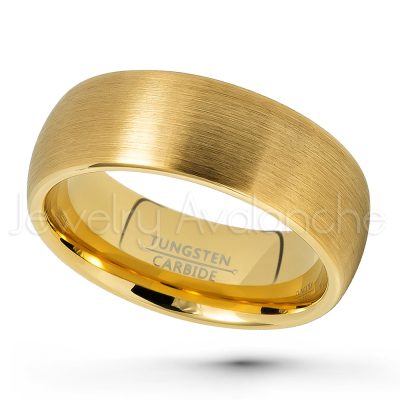 8mm Dome Tungsten Wedding Band - Brushed Finish Yellow Gold Plated Comfort Fit Tungsten Carbide Ring TN690PL