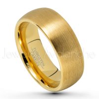 8mm Dome Tungsten Wedding Band - Brushed Finish Yellow Gold Plated Comfort Fit Tungsten Carbide Ring TN690PL