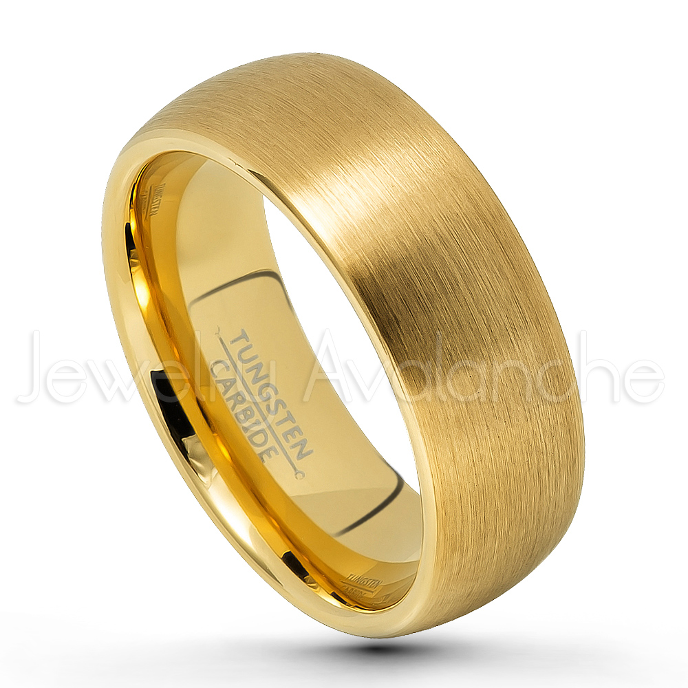 8mm Dome Tungsten Wedding  Band Brushed Finish Yellow 
