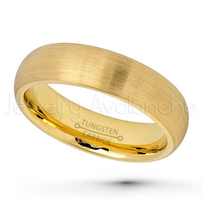 6mm Dome Tungsten Wedding Band - Brushed Finish Yellow Gold Plated Comfort Fit Tungsten Carbide Ring TN691PL