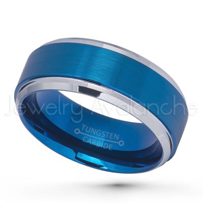 2-Tone Blue IP Tungsten Wedding Band - 9mm Brushed Finish Comfort Fit Tungsten Carbide Anniversary Ring TN693PL