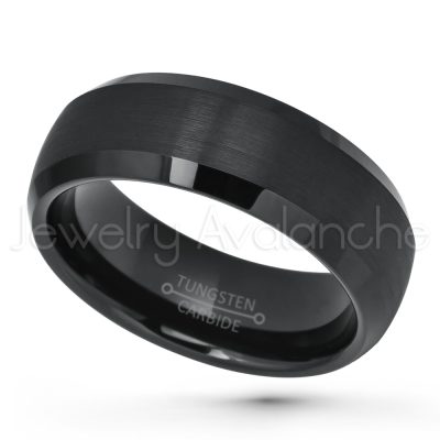Semi-Dome Tungsten Wedding Band - 8mm Brushed Black IP Comfort Fit Beveled Tungsten Carbide Ring, Tungsten Anniversary Band TN697PL