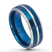 Hammered Finish Blue IP Tungsten Wedding Band - 8mm Comfort Fit 2-tone Tungsten Carbide Ring, Men's Tungsten Anniversary Band TN704PL