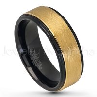 2-Tone Sandblasted Tungsten Wedding Band - 8mm Yellow & Black IP Comfort Fit Tungsten Carbide Ring, Tungsten Anniversary Band TN717PL