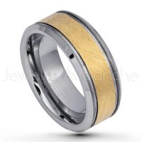 2-Tone Sandblasted Tungsten Wedding Band - 8mm Yellow Gold Plated Comfort Fit Tungsten Carbide Ring, Tungsten Anniversary Band TN725PL